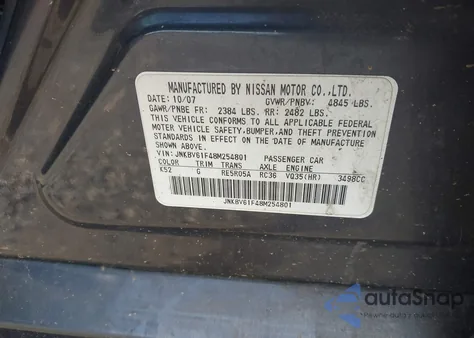 2008 Infiniti G35X z USA, uszkodzony, nr VIN JNKBV61F48M254801